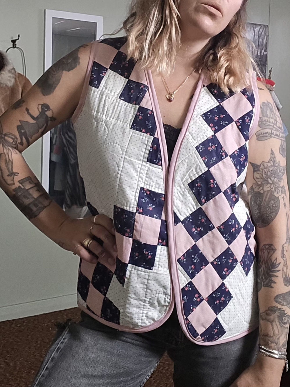 Vintage Quilted Patchwork Sleeveless Vest Jacket